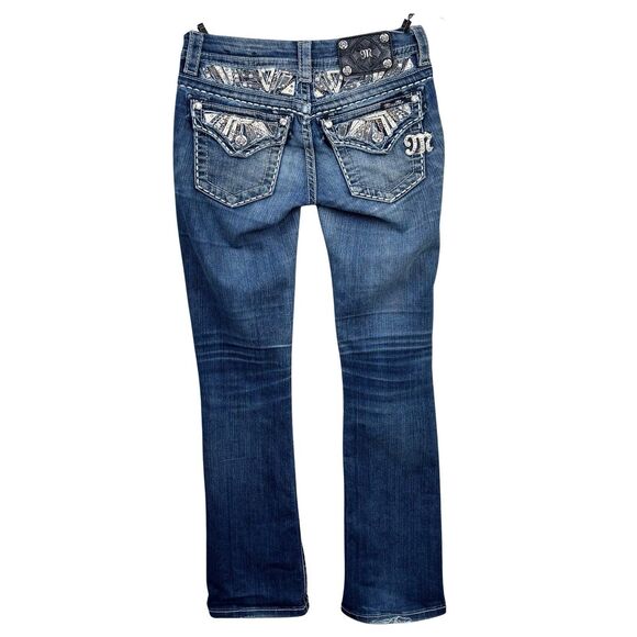 Miss Me Jeans Size 25 Signature Low Rise Slim Boot Flap Pocket Rhinestones - Picture 1 of 16